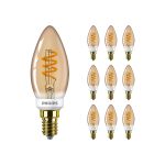Confezione Multipack 10x Philips MASTER Value LED Candela E14 Vintage Filamento Oro 2.5W 136lm - 927 Bianco Molto Caldo | Miglior resa cromatica - Dimmerabile - Sostitutiva 25W